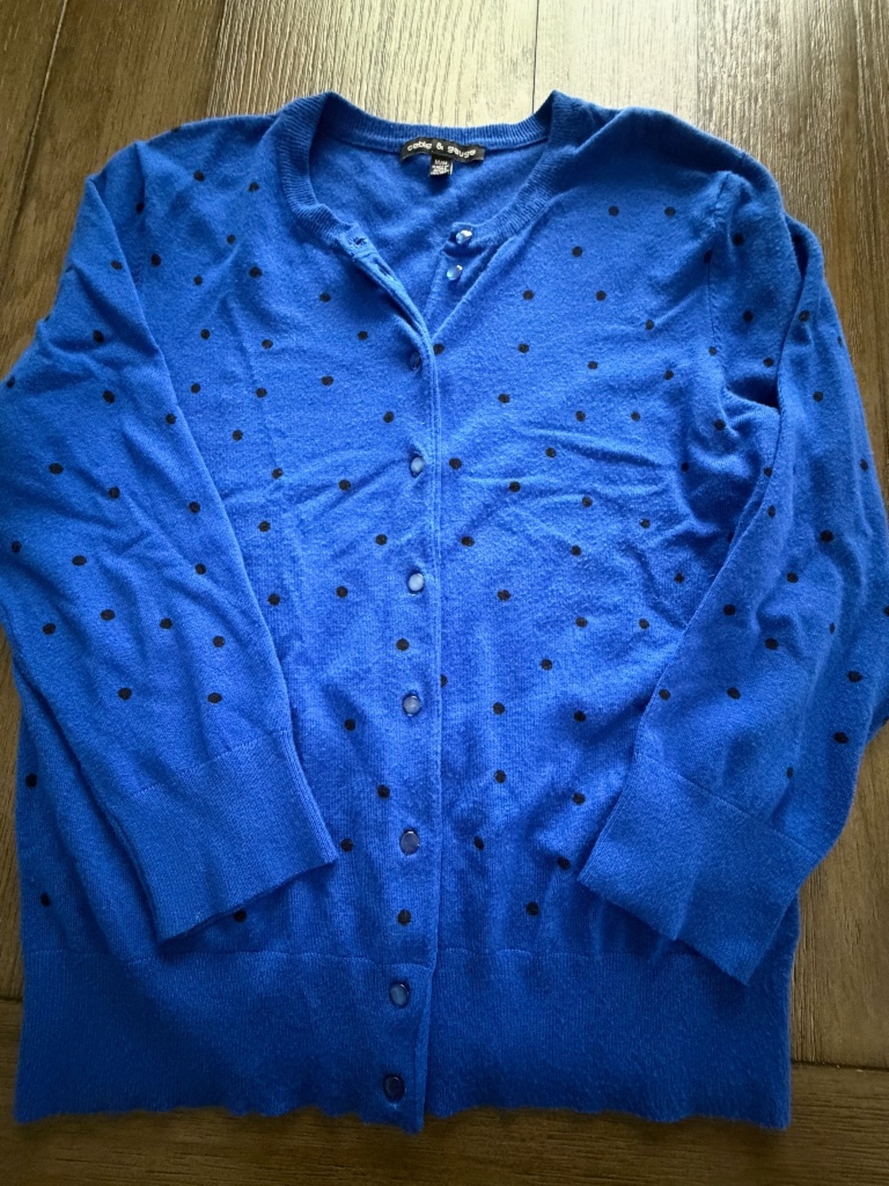 Cable & Gauge Blue Black Polka Dot Button Cardigan Sweater M